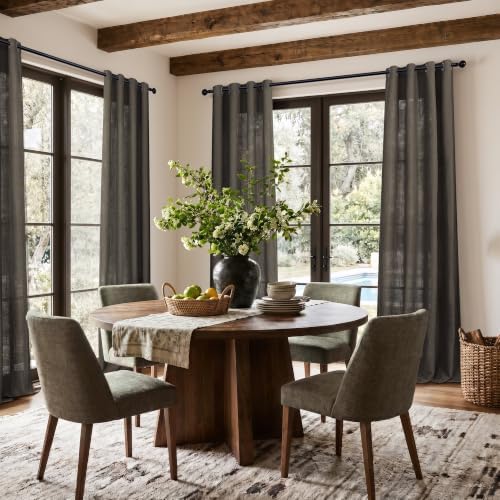 Pitalk Dark Brown Linen Curtains Grommet 96 Inches Long 2 Panel Semi