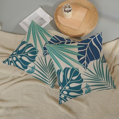 AGAYNA Tropical Pillow Covers 22x22 Navy Blue Aqua Teal Cyan Palm