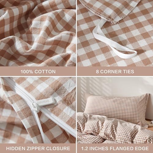 SAPHREAS Gingham Duvet Cover Set Queen Size, 100% Washed Cotton Linen