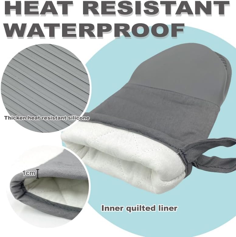 Silicone Oven Mitts and Hot Pads Set – Heat Resistant to 500°F