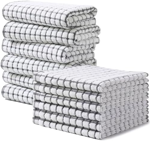 Homaxy Cotton Terry Kitchen Towels and Dishcloths Set of 12, Grey
