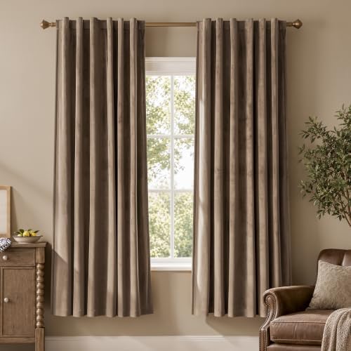 75% Blackout Velvet Curtains, Rod Pocket Back Tab 2Pcs 52x72 Brown