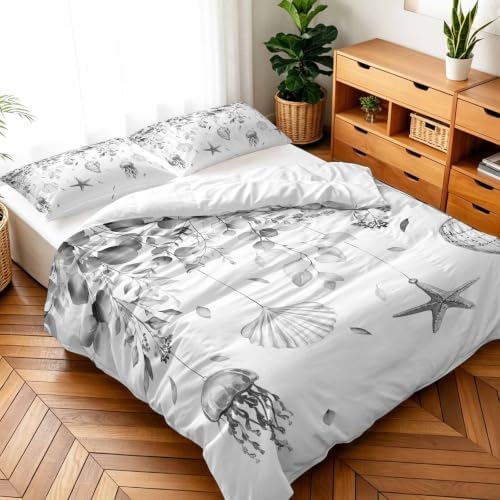 3 Pieces Duvet Cover Starfish Shell Leaves Luxury Soft Comforter Cover