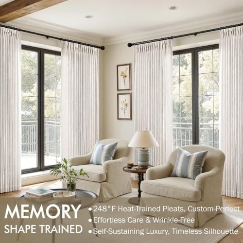 Linen Blend Pinch Pleat Light Filtering Curtains, Semi Sheer Textured