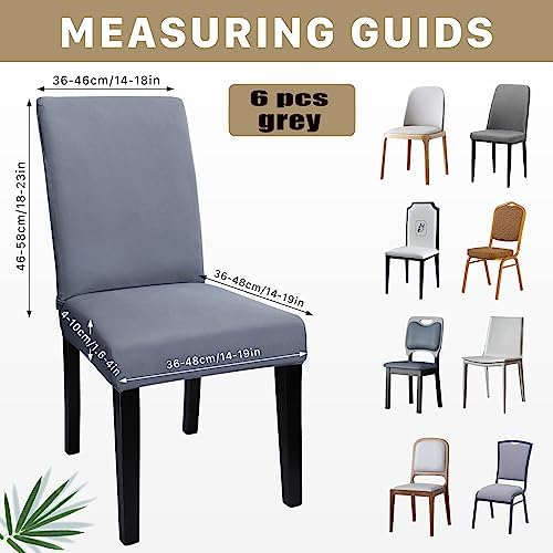 6Pack Dining Room Chair Covers, Stretch Chair Cover, Grey