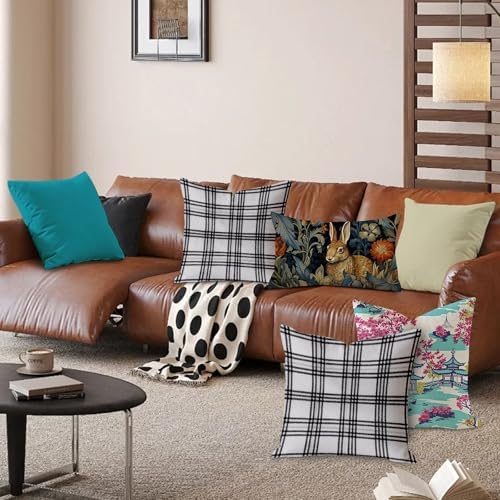 White and Black Plaid Pillow Covers Set of 2, Funny Gifts White Cotton