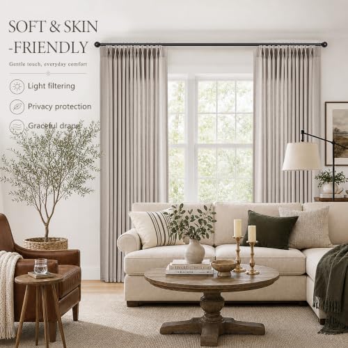 Jowels Oatmeal Pinch Pleated Linen Curtains 84 Inches Long for Living