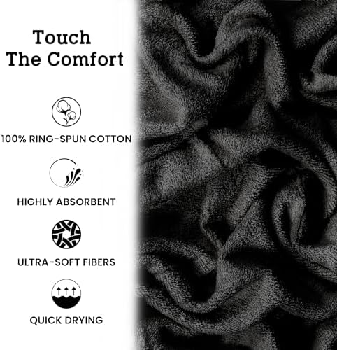 Casa Lino Charcoal Black Cotton Washcloths 24 Pack 12x12 Inch Face