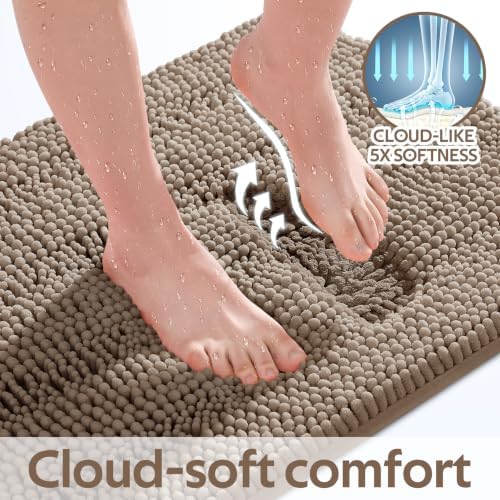 ACCUMTEK Striped Dark Beige Bathroom Rug Mat Set 2 piece