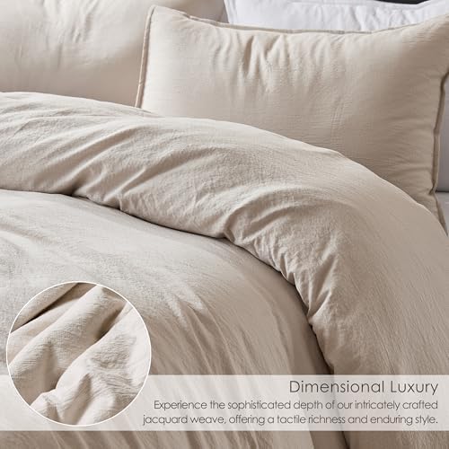 WDCOZY Beige Full Size Jacquard Duvet Cover Set with Zipper Closure