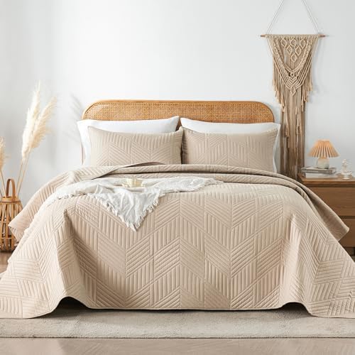 Davulos King Quilt Bedding Set,Beige Ultrasonic King/Cal King Quilt