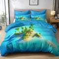 King Duvet Cover Set Soft Microfiber Tropical Islands Blue