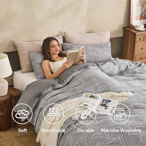 Simple&Opulence 100% Cotton Duvet Cover Queen Size, 3 Pcs Checkered