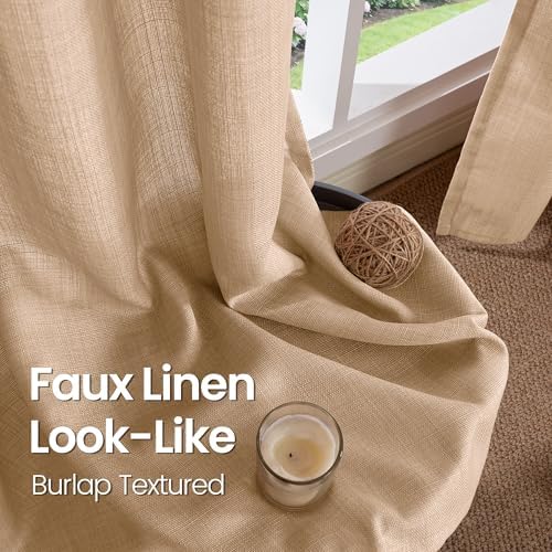 BGment Faux Linen Curtains for Living Room, 52 x 95 Inch, Tan 2 Panels