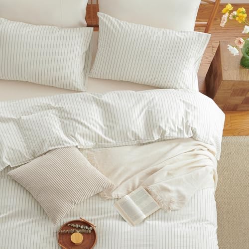 Nayoroom Cotton Striped Duvet Cover Set King Brown Pinstripe Bedding