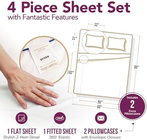 TEXAS LINEN CO. 1200 Series Egyptian Cotton Sheets Queen Size, Taupe
