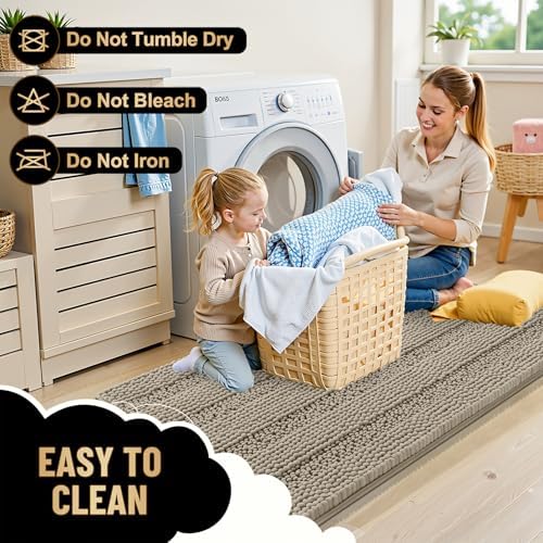 OLANLY Thick Bathroom Rugs 30x20, Chenille Striped Bath Rugs, Warm