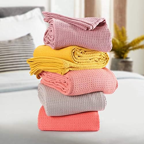 GLAMBURG 100% Cotton Thermal Blanket, Breathable Waffle Blanket, Queen