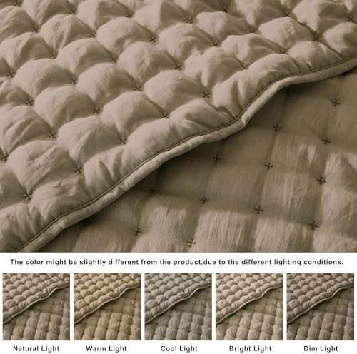 WDCOZY Cloud Soft Quilt Set, King Size, Taupe, 3 Pieces 104x90 inches