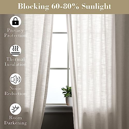 cololeaf Linen Curtains Natural White Curtains 108 inches Long Drapes