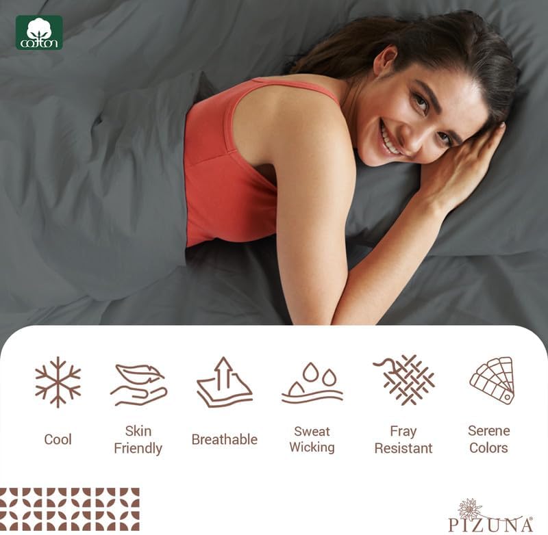 Pizuna 100% Cotton Sheets Set King 400 Thread Count Dark Grey