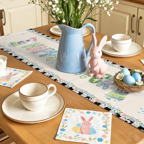 Table Runner 120 Inches Long, Spring Pastoral Flower Checkered Linen
