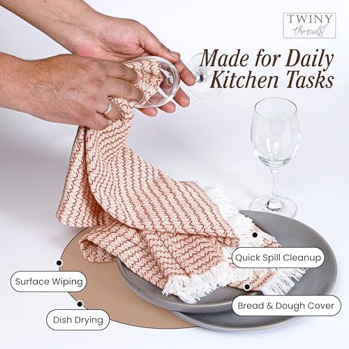 TWINY threads 4 Pc 100% Cotton Kitchen Towels, 16"x26", Quick Dry