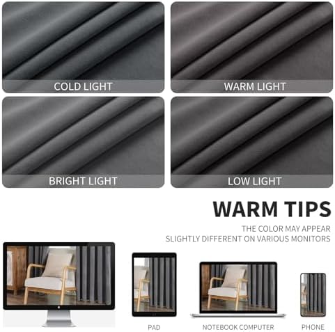 CUCRAF Grey Velvet Blackout Curtains 108 inches Long, Thermal