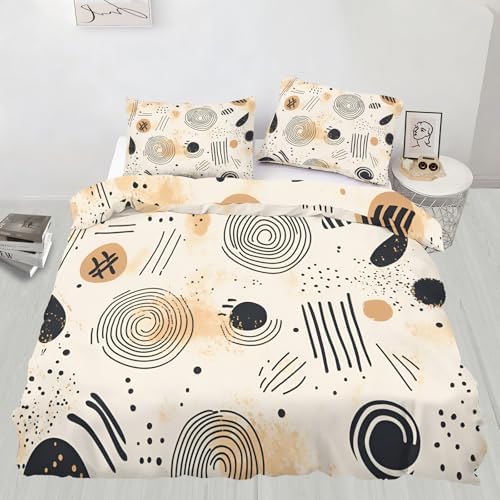 Boho Beige Duvet Cover Queen Size, Mid Century Bedding Set 3 Piece