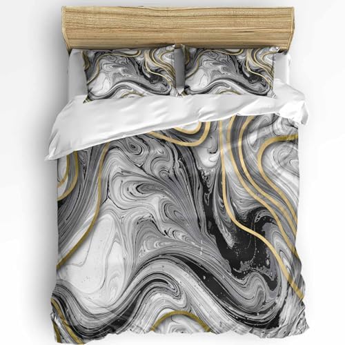 Duvet Cover Set Queen, Abstract Marble Texture 3 Piece Bedding Set