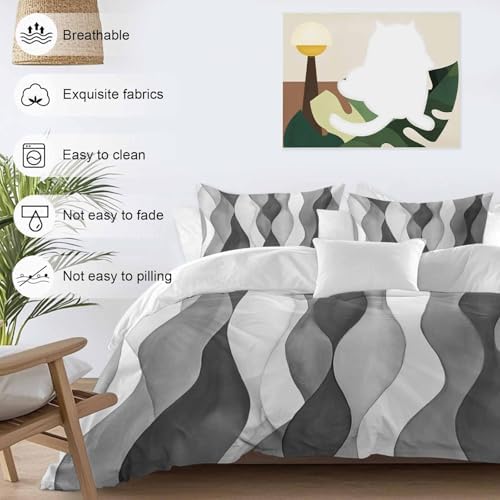 Grey Ombre Bedding Queen Duvet Cover Set, 3 Piece Microfiber Soft