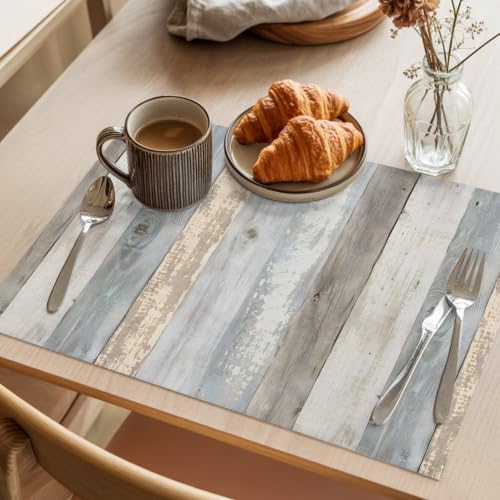 Wood Grain Placemats Set of 8 Rustic Slate Gray Wooden Striped Rustic