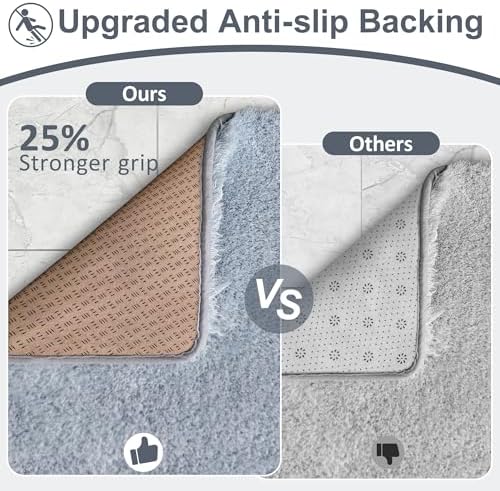 Bathroom Runner Rug 60"x24", Non Slip Long Bath Mat, Blue Grey