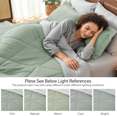 BEDELITE Cal King Comforter Set 7 Pieces, Sage Green Bed in A Bag