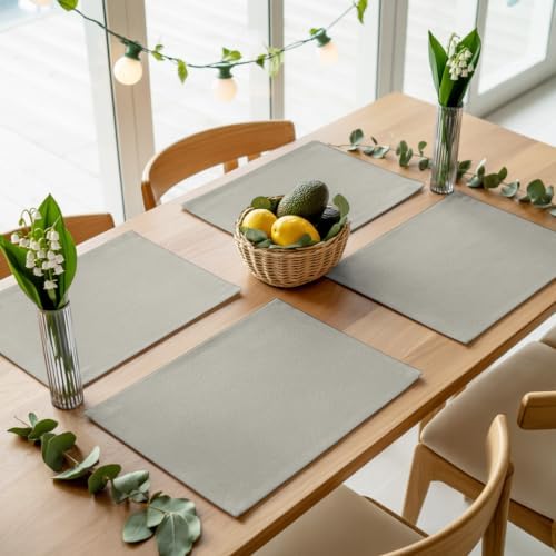 Light Gray Placemats Set of 8, Classic Solid Color Mist Silver Leather