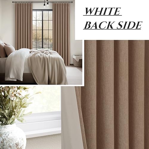 RustBrown Linen Pinch Pleated Blackout Curtains & Drapes 96 Inch Long