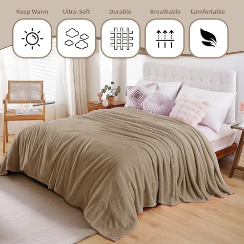 Throw Blanket for Bed Couch,King Size 108"x90",Beige,Soft Cozy Warm