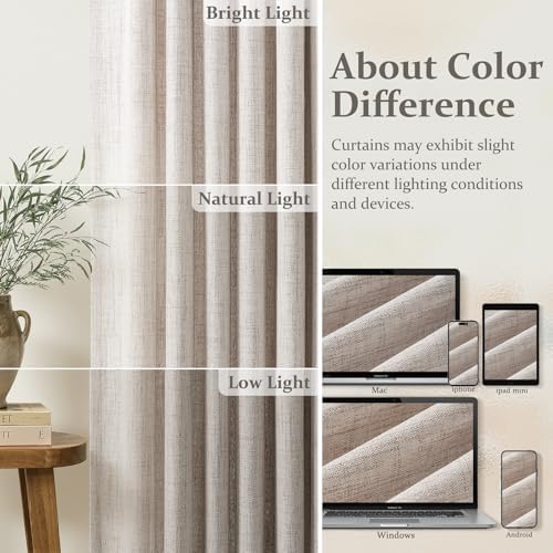 Taupe Memory Trained Pinch Pleated Linen Semi Sheer Curtains 96 Inches