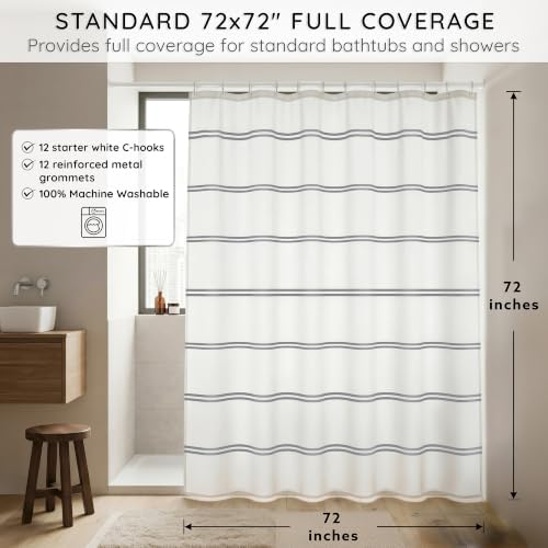 Belora Home Grey and White Shower Curtain for Bathroom - 72x72 Inches