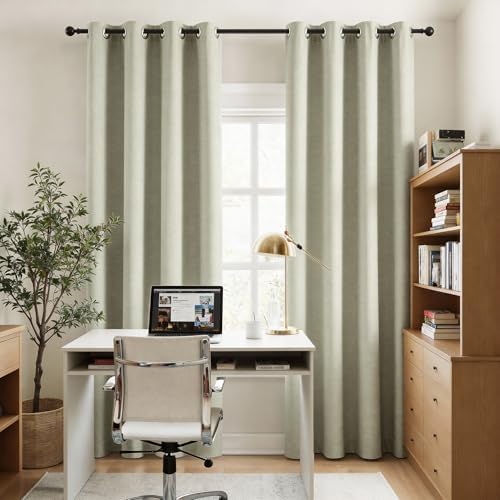 KangBang Light Beige Blackout Linen Curtains 120 Inches Long 2 Panels