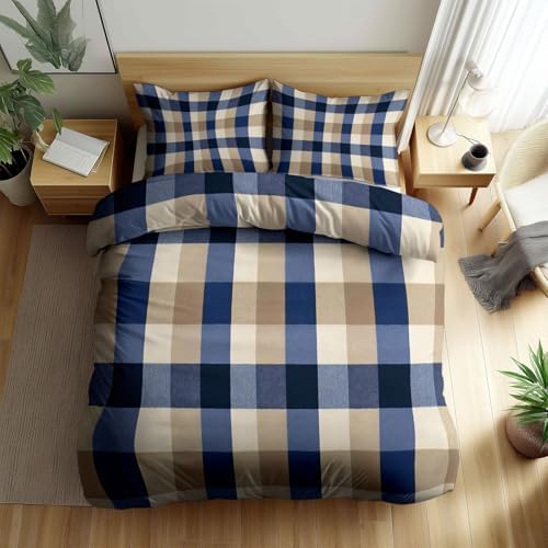Minimalist Style Reversible Duvet Cover Set King Size, Geometric Grid