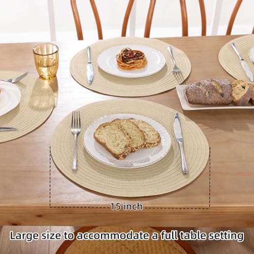 SHACOS 15 inch Round Braided Placemats Set of 4 Cotton Polyester Place