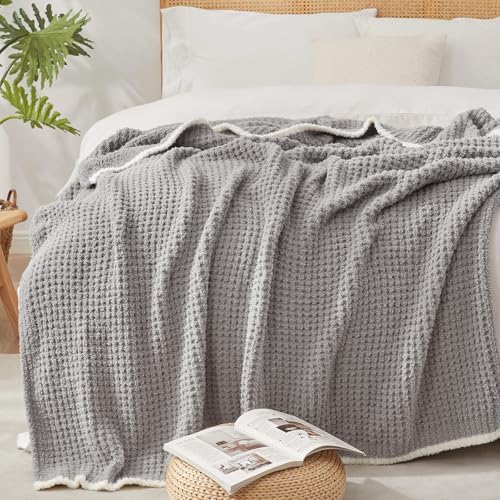 Snuggle Sac Grey Waffle Throw Blanket for Couch Bed Sofa 60x80 inches