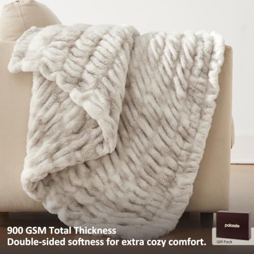 palassio Double-Sided Ruched Faux Fur Throw Blanket, Grey, 60" x 80"