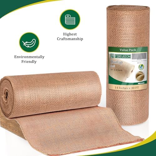 Burlap Table Runners 14 Inches x 30 FT - No-Fray Finished Edge Premium