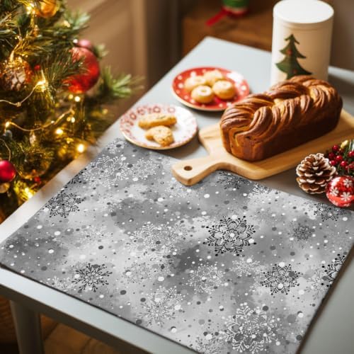Grey Christmas Placemats Set of 8, Cotton Linen Fabric Place Mats