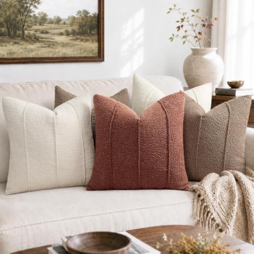 YCOLL Rust Boucle Pillow Covers 18x18 Set of 2, Textured Fall Throw