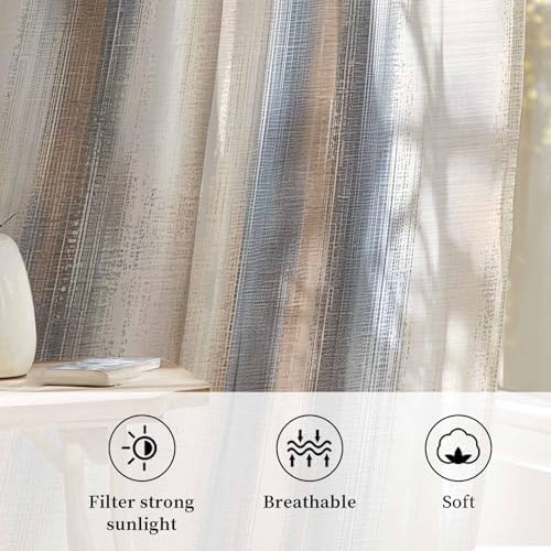 Beige Gray Sheer Curtains 63 Inch Length Abstract Grunge Mottled
