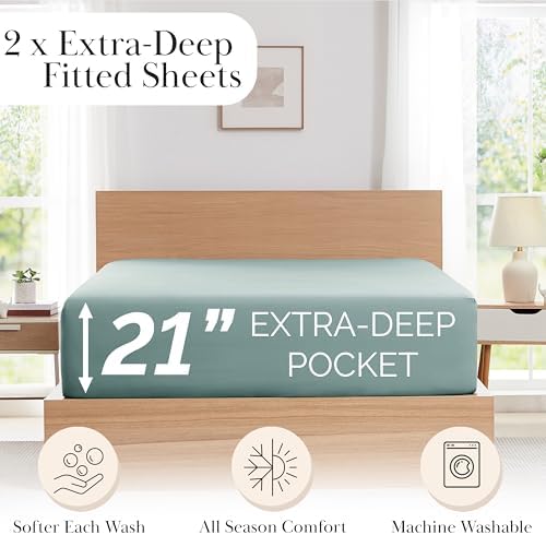 2 Pack Queen Fitted Sheet Only 21 Inch Wrinkle Free Microfiber Steel