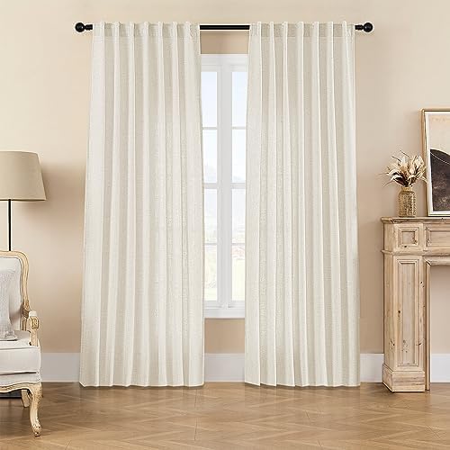 Joydeco Linen Curtains 2 Panel Set, Ivory on Linen Curtains 108 Inch